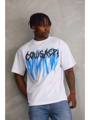 Baskılı Oversize T-Shirt - Beyaz -