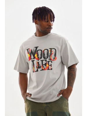 Baskılı Oversize T-Shirt - Gri -