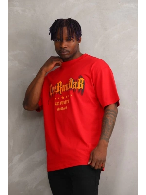 Baskılı Oversize T-Shirt - Kırmızı -