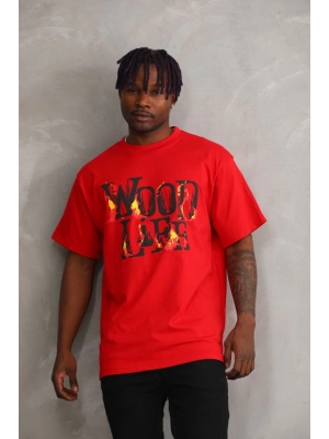 Baskılı Oversize T-Shirt - Kırmızı -