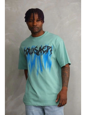 Baskılı Oversize T-Shirt - Mint Yeşili