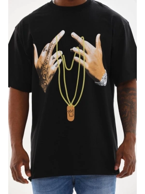 Baskılı Oversize T-Shirt - Siyah -