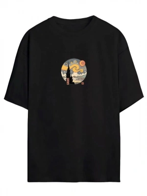 Baskılı Oversize T-Shirt - Siyah -