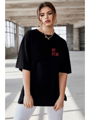Baskılı Oversize T-Shirt - Siyah -