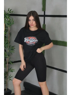 Baskılı Oversize T-Shirt - Siyah -