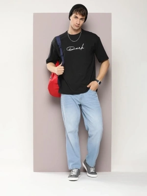 Baskılı Oversize T-shirt - Siyah -