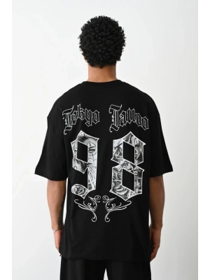 Baskılı Oversize T-Shirt - Siyah -