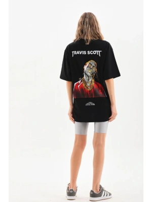 Baskılı Oversize T-Shirt - Siyah -