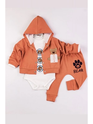 Bear Nakışlı Kapişonlu Erkek Bebek Takım