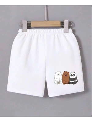 Beli Lastikli Baskılı Mini Şort - Beyaz -