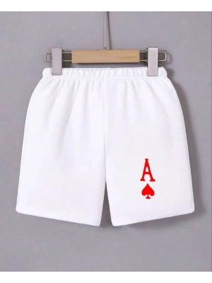 Beli Lastikli Baskılı Mini Şort - Beyaz -