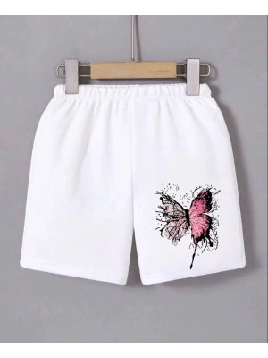 Beli Lastikli Baskılı Mini Şort - Beyaz -