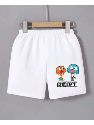 Beli Lastikli Baskılı Mini Şort - Beyaz -