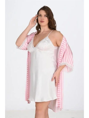 Bicomi 2li Beyaz-Pembe Sabahlık Takımı Bigsize 6210