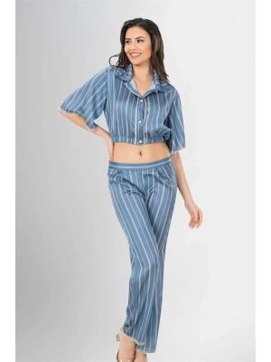 Bicomi 2li Desenli Saten Pijama Takımı