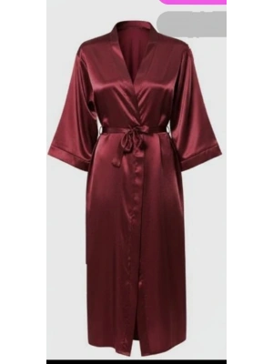 Bicomi Bordo Uzun Saten Sabahlık