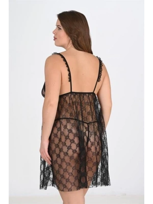 Bicomi Büyük Beden Siyah Gecelik 3041