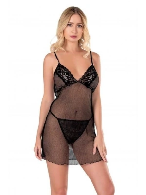 Bicomi Siyah Kısa File-Tül Gecelik 8124