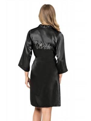 Bicomi Siyah Kısa Saten Bride Sabahlık
