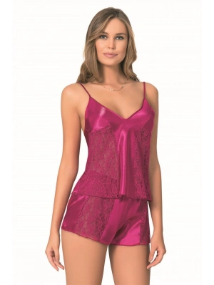 Bicomi Vişne Saten Babydoll Şort Takımı
