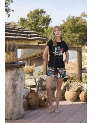 Bicomi Yaprak Desenli ve Baskılı o Segredo e se Permitir Florescer Şort Takımı