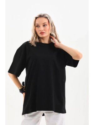 Bisiklet Yaka 20/1 Düz Oversize T-Shirt - Siyah -