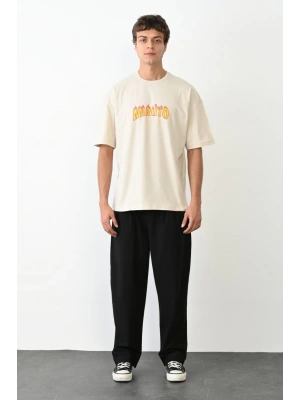 Bisiklet Yaka Baskılı Oversize T-Shirt - Beyaz -