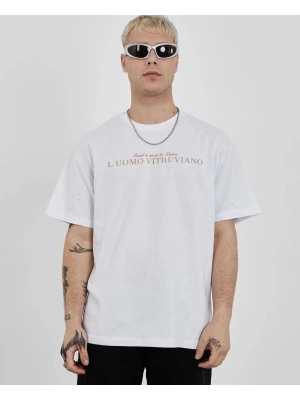 Bisiklet Yaka Baskılı Oversize T-Shirt - Beyaz -