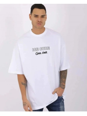 Bisiklet Yaka Baskılı Oversize T-Shirt - Beyaz