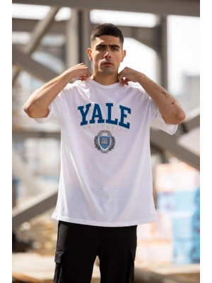 Bisiklet Yaka Baskılı Oversize T-Shirt - Beyaz -