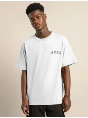 Bisiklet Yaka Baskılı Oversize T-Shirt - Beyaz -