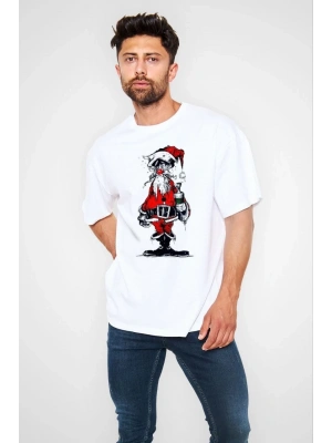 Bisiklet Yaka Baskılı Oversize T-Shirt - Beyaz -