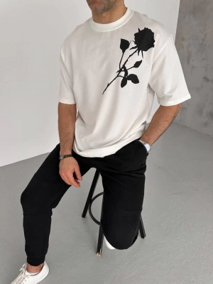 Bisiklet Yaka Baskılı Oversize T-Shirt - Beyaz -