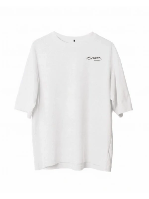 Bisiklet Yaka Baskılı Oversize T-Shirt - Beyaz