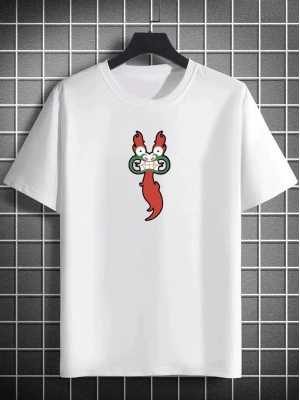 Bisiklet Yaka Baskılı Oversize T-Shirt - Beyaz -