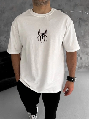 Bisiklet Yaka Baskılı Oversize T-Shirt - Beyaz -