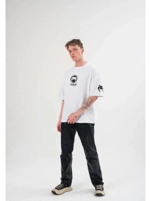 Bisiklet Yaka Baskılı Oversize T-Shirt - Beyaz -