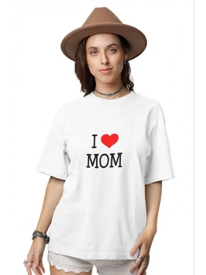 Bisiklet Yaka Baskılı Oversize T-Shirt - Beyaz -