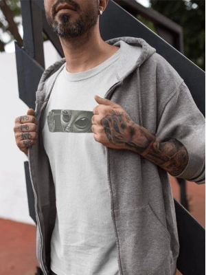 Bisiklet Yaka Baskılı Oversize T-Shirt - Beyaz -