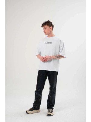 Bisiklet Yaka Baskılı Oversize T-Shirt - Beyaz -