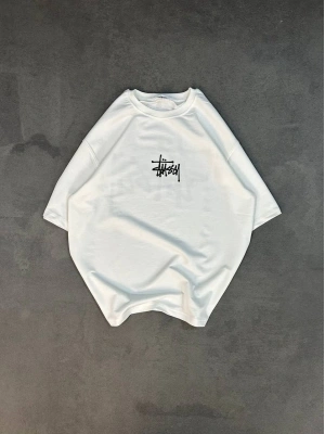 Bisiklet Yaka Baskılı Oversize T-Shirt - Beyaz -