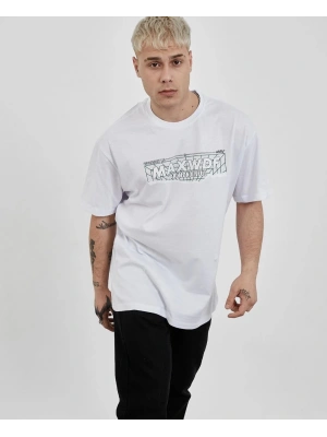 Bisiklet Yaka Baskılı Oversize T-Shirt - Beyaz