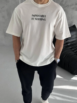 Bisiklet Yaka Baskılı Oversize T-Shirt - Beyaz -