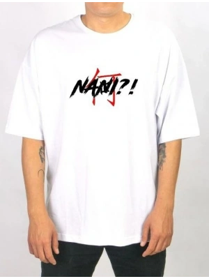 Bisiklet Yaka Baskılı Oversize T-Shirt - Beyaz -