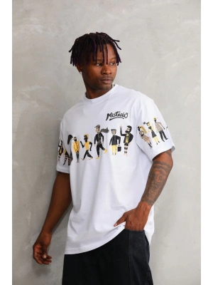Bisiklet Yaka Baskılı Oversize T-Shirt - Beyaz -