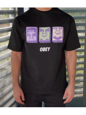 Bisiklet Yaka Baskılı Oversize T-Shirt - Siyah