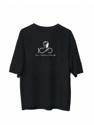 Bisiklet Yaka Baskılı Oversize T-Shirt - Siyah -