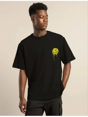 Bisiklet Yaka Baskılı Oversize T-Shirt - Siyah -