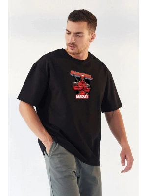 Bisiklet Yaka Baskılı Oversize T-Shirt - Siyah -