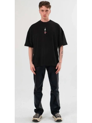 Bisiklet Yaka Baskılı Oversize T-Shirt - Siyah -